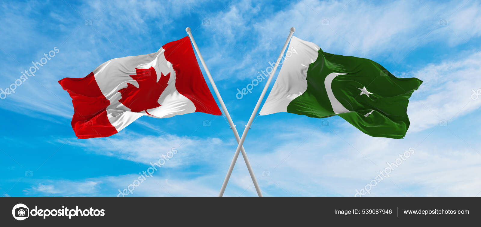 Crossed National Flags Canada Pakistan Flag Waving Wind Cloudy Sky Stock  Photo by ©Mermolenko 539087946