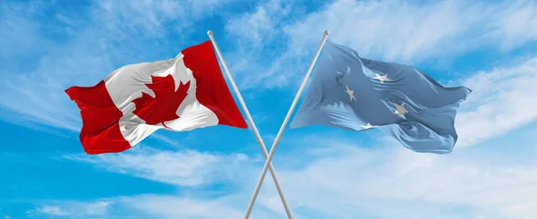 Crossed National Flags Canada Micronesia Federated States Flag Waving Wind — Fotografia de Stock