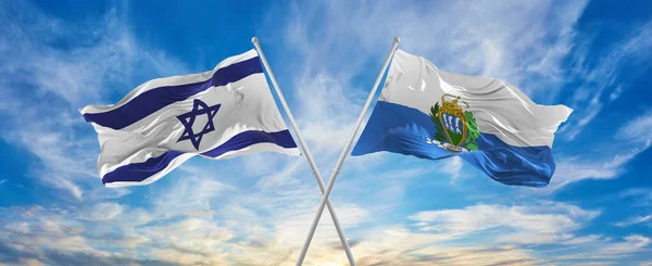 Doorkruiste Nationale Vlaggen Van Israël San Marino Vlag Wapperend Wind — Stockfoto