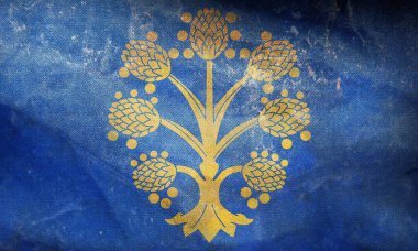 Westmorland 'daki Appleby' nin üst görüntüsü, grunge desenli İngiltere bayrağı. Büyük Britanya Birleşik Krallığı, İngiltere. Bayrak direği yok. Uçak tasarımı, tasarım. Bayrak arkaplanı