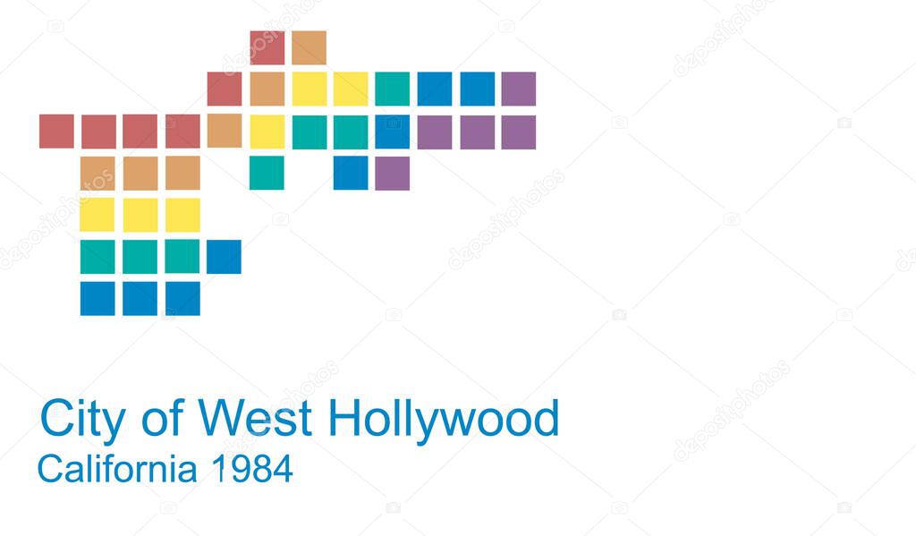 Top view of West Hollywood, California flag, no flagpole. Plane design, layout. Flag background.