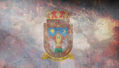 Zacatecas, Meksika bayrağının en üst görüntüsü. Grunge desenli retro bayrak. Amerika Birleşik Devletleri Vatansever ve Seyahat Konsepti. Bayrak direği yok. Uçak tasarımı, tasarım. Bayrak arkaplanı