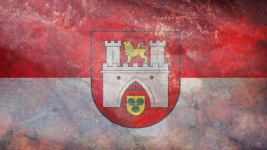 Hanover 'ın grunge desenli retro bayrağının üst görüntüsü. Almanya Federal Cumhuriyeti. Bayrak direği yok. Uçak tasarımı, tasarım. Bayrak arkaplanı
