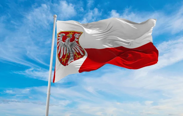 Zászló Frankfurt Main Felhős Háttér Naplemente Panorámás Kilátás Német Szövetségi — Stock Fotó