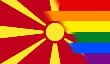 Makedonya 'nın ulusal lgbt bayrağının en üst görüntüsü, bayrak direği yok. Uçak tasarımı, yerleşim planı, bayrak arka planı. Özgürlük ve aşk konsepti, Gurur ayı. Eylemcilik, toplum ve özgürlük