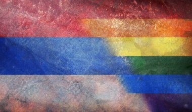 Grunge desenli, bayrak direği olmayan, Cumhuriyet Cumhuriyeti 'nin ulusal lgbt retro bayrağının üst görüntüsü. Uçak tasarımı, tasarım. Bayrak arkaplanı. Özgürlük, aşk konsepti, Gurur ayı. Eylemcilik, toplum ve özgürlük