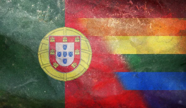 Top View National Lgbt Retro Flag Portugal Grunge Texture Flagpole — Zdjęcie stockowe