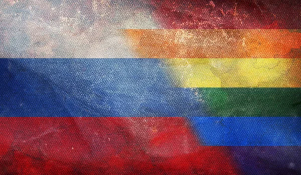 Top View National Lgbt Retro Flag Russia Grunge Texture Flagpole — Stock Photo, Image