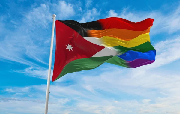 National Lgbt Flag Jordan Flag Waving Wind Cloudy Sky Freedom — Stock Photo, Image