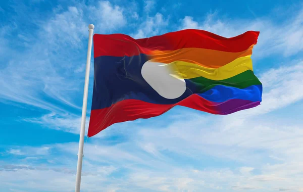 National Lgbt Flag Laos Flag Waving Wind Cloudy Sky Freedom — стокове фото