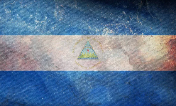 Vista Superior Bandera Retro Oficial Nicaragua Con Textura Grunge Concepto — Foto de Stock