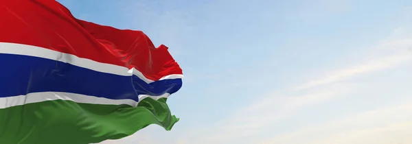Hivatalos Zászló Gambia Felhős Háttér Naplemente Panorámás Kilátás Hazafi Utazási — Stock Fotó