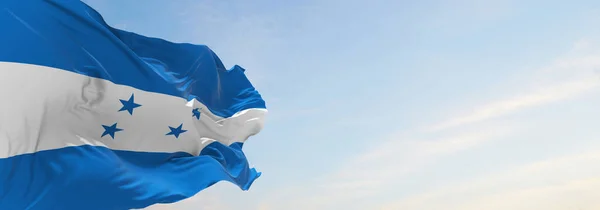 Bandera Oficial Honduras Cielo Nublado Fondo Puesta Del Sol Vista —  Fotos de Stock