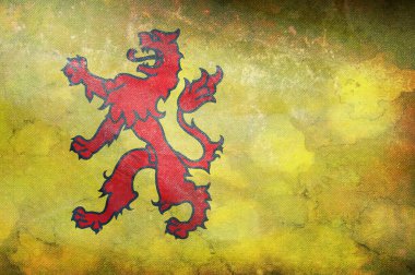 Hollanda, Zuid-Holland bayrağının en üst görüntüsü. Grunge desenli retro bayrak. Hollanda seyahati ve vatanseverlik kavramı. Bayrak direği yok. Uçak tasarımı, tasarım. Bayrak arkaplanı