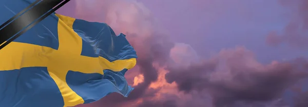 Nationale Vlag Van Zweden Met Rouwlint Herinnering Aan Oorlogsslachtoffers Terroristische — Stockfoto
