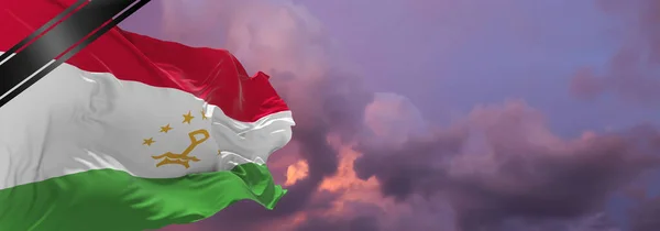 Bandera Nacional Tayikistán Con Cinta Luto Memoria Las Víctimas Guerra — Foto de Stock