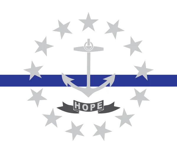 アメリカ ロードアイランド州の青い線の旗のトップビュー アメリカ合衆国の警察旗 旗竿はない 平面設計 レイアウト 旗の背景 — ストック写真