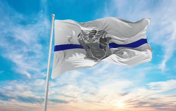 Bandera Línea Azul Del Estado Nueva Jersey Fondo Nublado Del —  Fotos de Stock