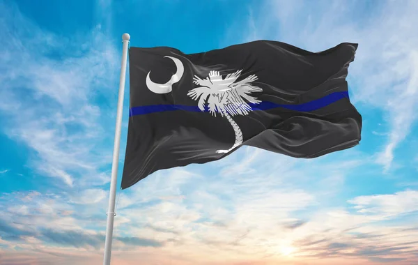 Blauwe Lijn Vlag Van South Carolina Staat Usa Bij Bewolkte — Stockfoto