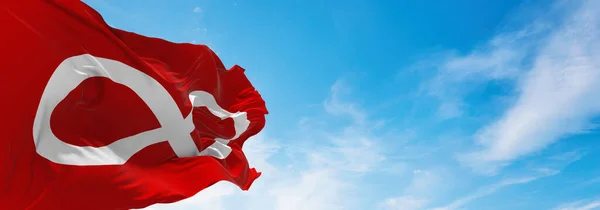 Zászló Metis Red Kanada Felhős Háttér Naplemente Panorámás Kilátás Kanadai — Stock Fotó