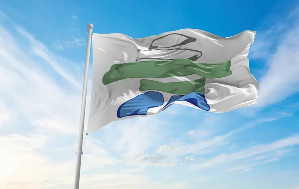 Bandeira Nunatsiavut Canadá Fundo Céu Nublado Pôr Sol Vista Panorâmica — Fotografia de Stock