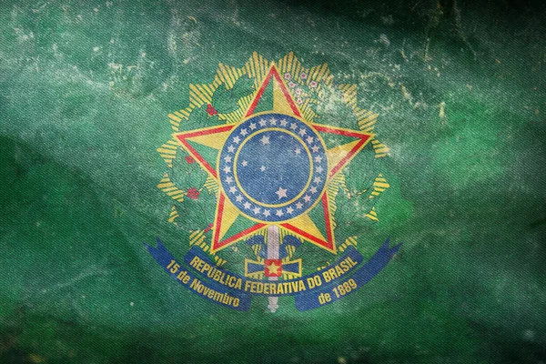 Bovenaanzicht Van Retro Vlag Presidentiële Standaard Brazilië Met Grunge Textuur — Stockfoto