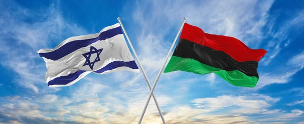 Croisé Les Drapeaux Nationaux Israël Drapeau Panafricain Agitant Dans Vent — Photo