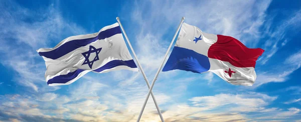 Croisé Drapeaux Nationaux Israël Panama Drapeau Agitant Dans Vent Ciel — Photo