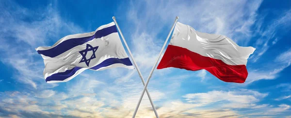 Croisé Les Drapeaux Nationaux Israël Drapeau Poland Agitant Dans Vent — Photo