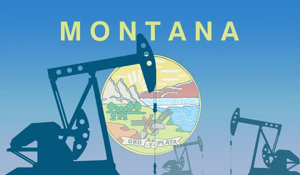 Silhueta Bomba Óleo Contra Bandeira Estado Montana Eua Extração Petróleo — Fotografia de Stock