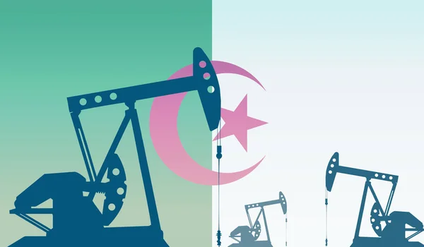 Silhouet Van Oliepompen Tegen Vlag Van Algerije Winningsgraad Ruwe Olie — Stockfoto