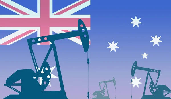 Silhueta Bombas Óleo Contra Bandeira Austrália Extração Petróleo Bruto Gás — Fotografia de Stock
