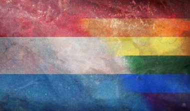 Lüksemburg 'un ulusal lgbt retro bayrağının grunge dokusuyla üst görüntüsü, bayrak direği yok. Uçak tasarımı, tasarım. Bayrak arkaplanı. Özgürlük ve aşk kavramı. Gurur ayı. Eylemcilik, toplum ve özgürlük