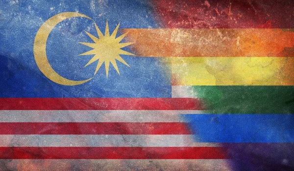 Vista Superior Bandeira Retro Lgbt Nacional Malásia Com Textura Grunge — Fotografia de Stock