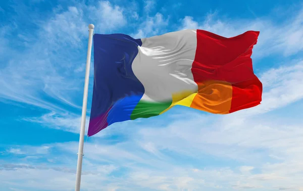 Nationell Lgbt Flagga Frankrike Flagga Vinka Vinden Molnig Himmel Frihet — Stockfoto