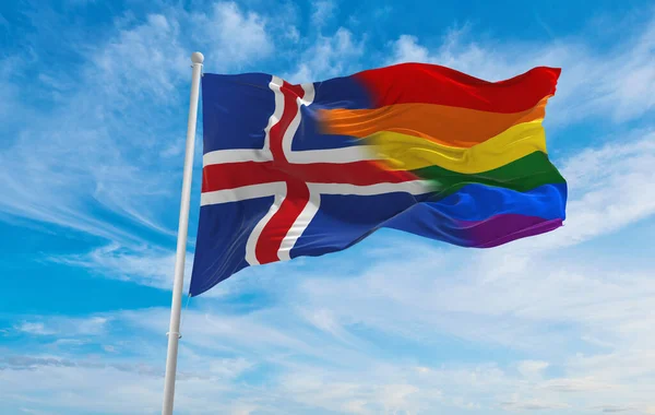 Státní Vlajka Islandu Vlající Větru Zamračené Obloze Koncept Svobody Lásky — Stock fotografie