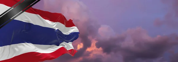 Nationell Thailand Flagga Med Sörjande Band Minne Offer För Krig — Stockfoto