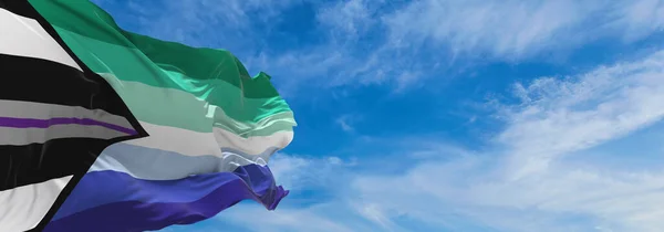 Demihetero Gay Man Flag Waving Wind Cloudy Sky Freedom Love — Stock Photo, Image