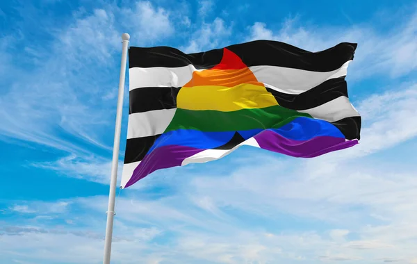 Rakt Ally Flagga Vinka Vinden Molnig Himmel Frihet Och Kärlek — Stockfoto