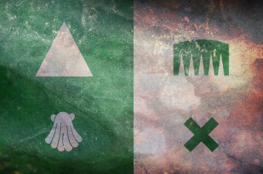 Hollanda, Alphen-Chaam bayrağının en üst görüntüsü. Grunge desenli retro bayrak. Hollandalı vatansever ve seyahat konsepti. Bayrak direği yok. Uçak tasarımı, tasarım. Bayrak arkaplanı