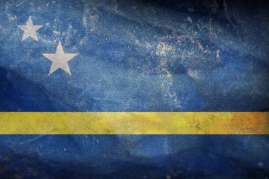 Grunge desenli resmi Curacao bayrağının üst görüntüsü. seyahat ve vatanseverlik kavramı. Bayrak direği yok. Uçak tasarımı, tasarım. Bayrak arkaplanı