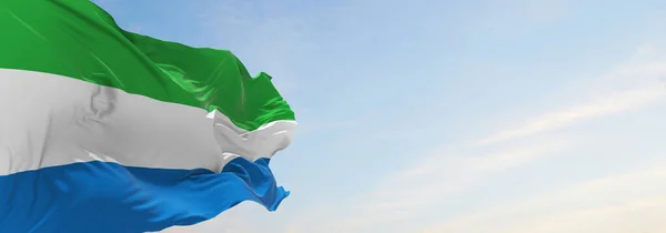 Bandera Oficial Sierra Leona Fondo Nublado Del Cielo Puesta Del — Foto de Stock