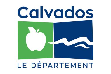 Calvados, Fransa bayrak departmanının en iyi manzarası. Fransız seyahati ve vatanseverlik kavramı. Bayrak direği yok. Uçak tasarımı, tasarım. Bayrak arkaplanı