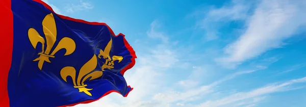 Vlag Van Anjou Frankrijk Bij Bewolkte Hemel Achtergrond Bij Zonsondergang — Stockfoto