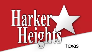 Teksas, Harker Heights bayrağının en üst görüntüsü, birleşik Amerika eyaletleri. ABD seyahati ve vatanseverlik kavramı. Bayrak direği yok. Uçak tasarımı, tasarım. Bayrak arkaplanı