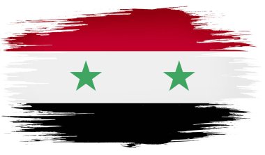 Suriye 'nin ulusal bayrağını boyayan renkli el yapımı fırça darbeleri. afiş, kart, reklam, TV reklamı, reklam, web tasarımı ve dergi şablonu