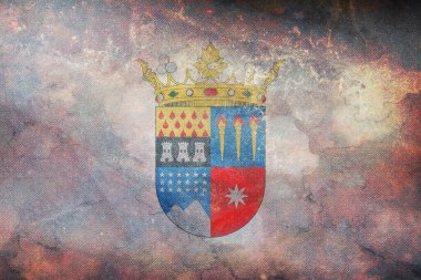 Şili 'nin en iyi çıplak bayrak bölgesi manzarası. Grunge desenli retro bayrak. Şili seyahati ve vatanseverlik kavramı. Bayrak direği yok. Uçak düzeni, tasarım. Bayrak arkaplanı