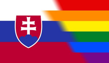 Slovakya 'nın ulusal lgbt bayrağının üst görüntüsü, bayrak direği yok. Uçak tasarımı, yerleşim planı, bayrak arka planı. Özgürlük ve aşk konsepti, Gurur ayı. Eylemcilik, toplum ve özgürlük
