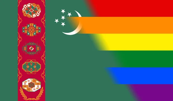 Bovenaanzicht Van Nationale Lgbt Vlag Van Turkmenistan Geen Vlaggenmast Vliegtuig — Stockfoto
