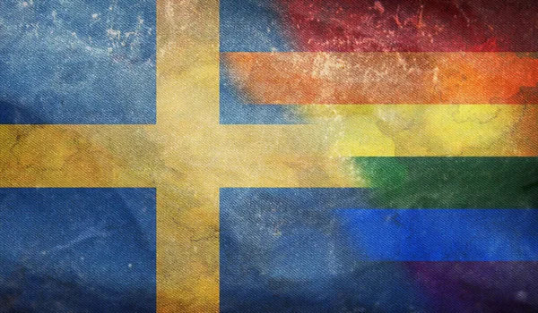 스웨덴의 국가적 Lgbt 깃발의 사진에는 깃대가 비행기 플래그 자유와 사랑의 — 스톡 사진